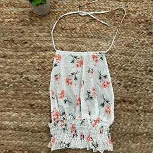 BACKLESS FLORAL HALTER TOP